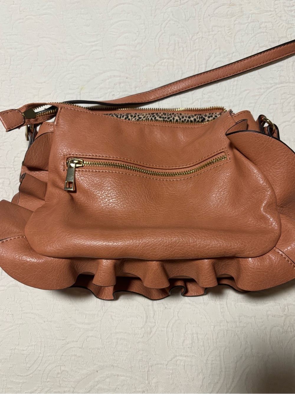 Sole Society Ruffle Shoulder Bag in Tan Brown